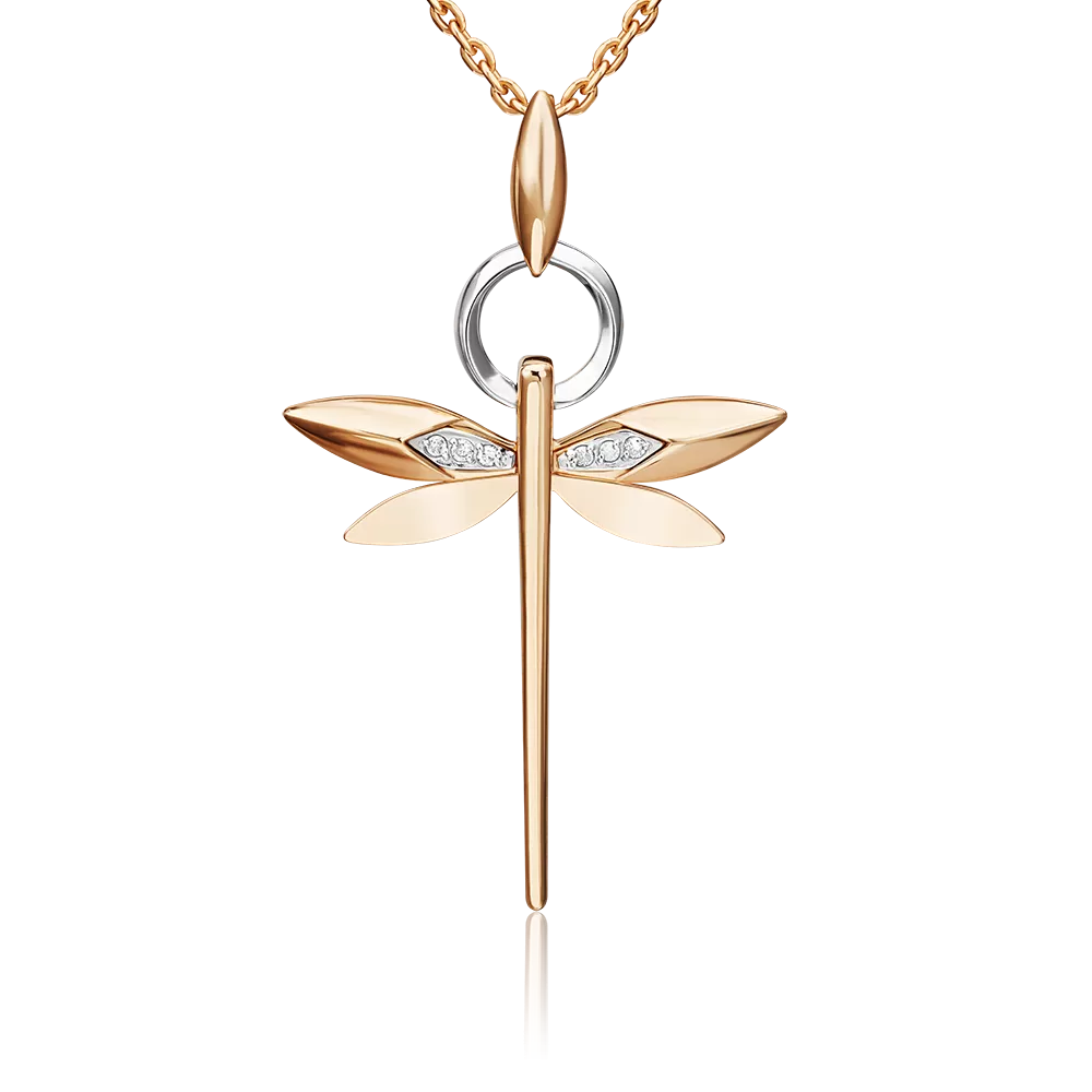 Подвеска «Стрекоза. Ценность настоящего» из комбинированного золота с бриллиантами 03-3275-00-101-1111