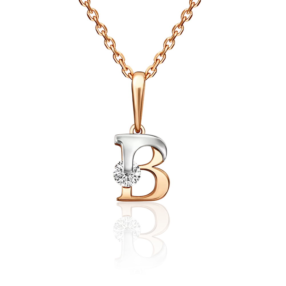 Подвеска «Буква В» из комбинированного золота с фианитом 03-3119-В-401-1111