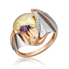 Неординарное кольцо из комбинированного золота c аметистом и натуральными топазами white 01-5552-00-225-1140