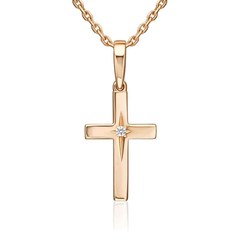 Декоративный крест из красного золота с бриллиантом 03-3716-00-101-1110