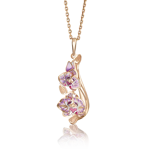 Подвеска «Орхидея» из красного золота с эмалью 03-2769-00-000-1110-66