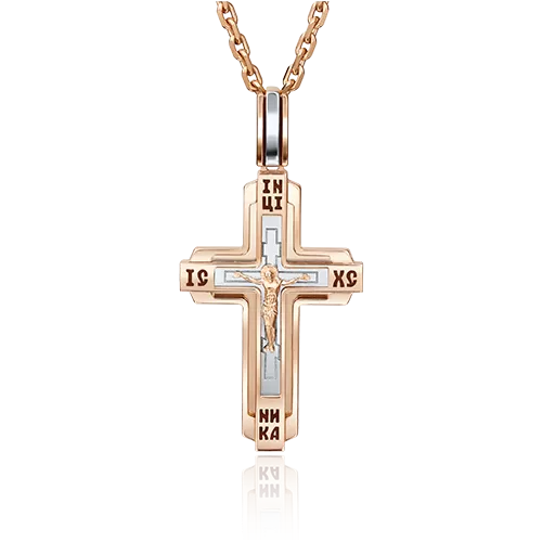 Православный крест из комбинированного золота с эмалью 03-2791-00-000-1111-66