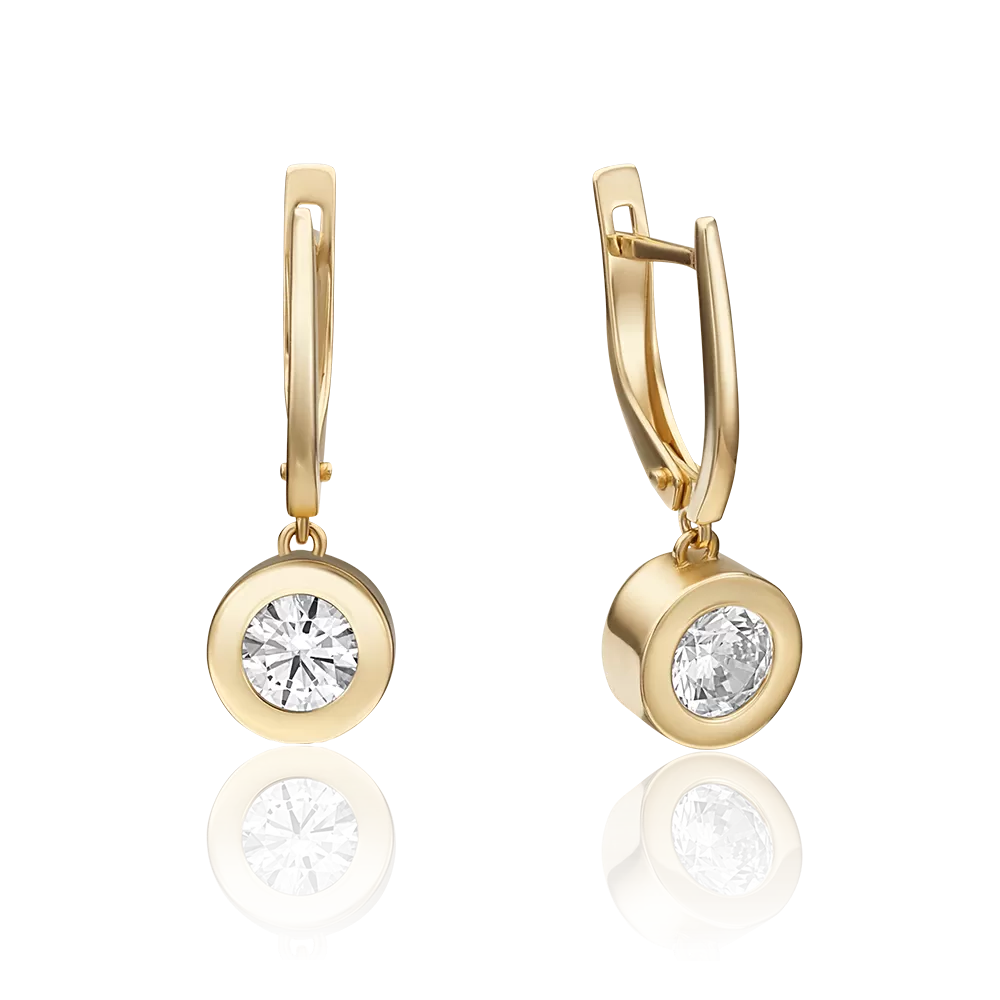 Серьги с английским замком из лимонного золота с фианитом 02-4500-00-501-1130-38