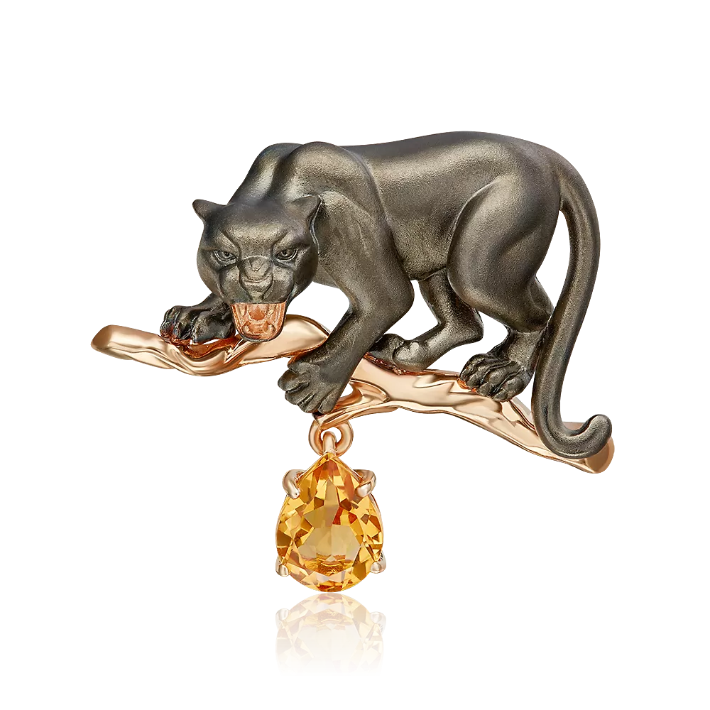 Брошь «Чёрная пантера» из красного золота с цитрином 04-0296-00-206-1110