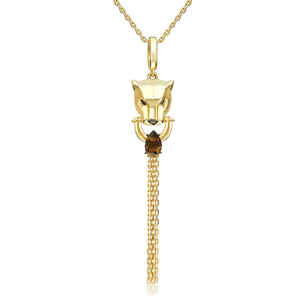 Подвеска «Пантера» из лимонного золота с кварцем дымчатым 03-3628-00-202-1130