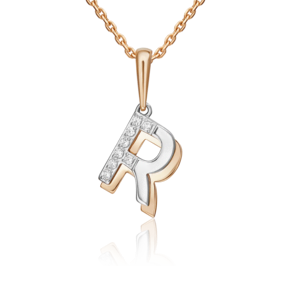 Подвеска «Буква R» из комбинированного золота с фианитами 03-3419-R-401-1111
