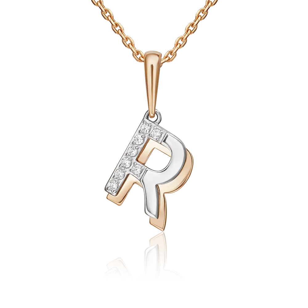 Подвеска «Буква R» из комбинированного золота с фианитами 03-3419-R-401-1111