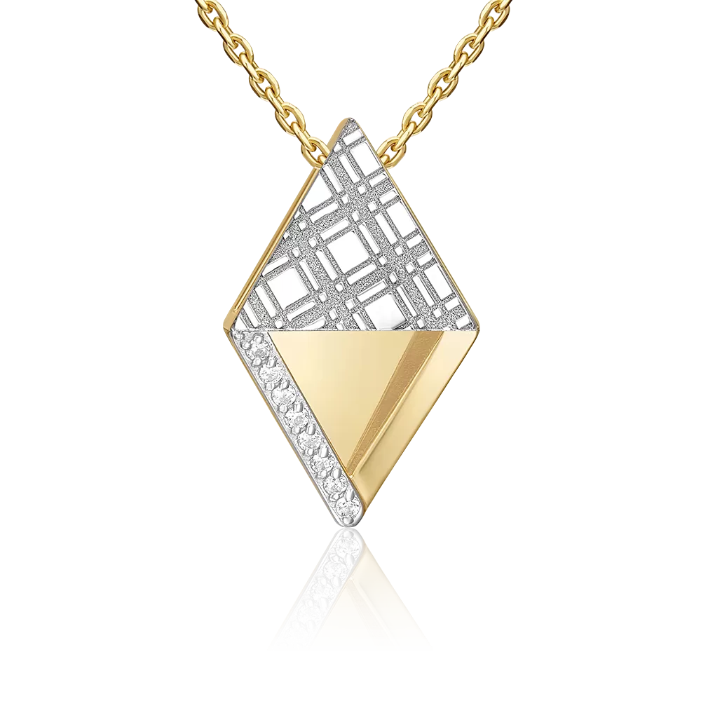 Подвеска с принтом «Клетка» из комбинированного золота с фианитами 03-3441-00-401-1121