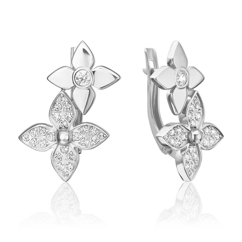 Серьги с английским замком из белого золота с фианитами 02-5537-00-401-1120