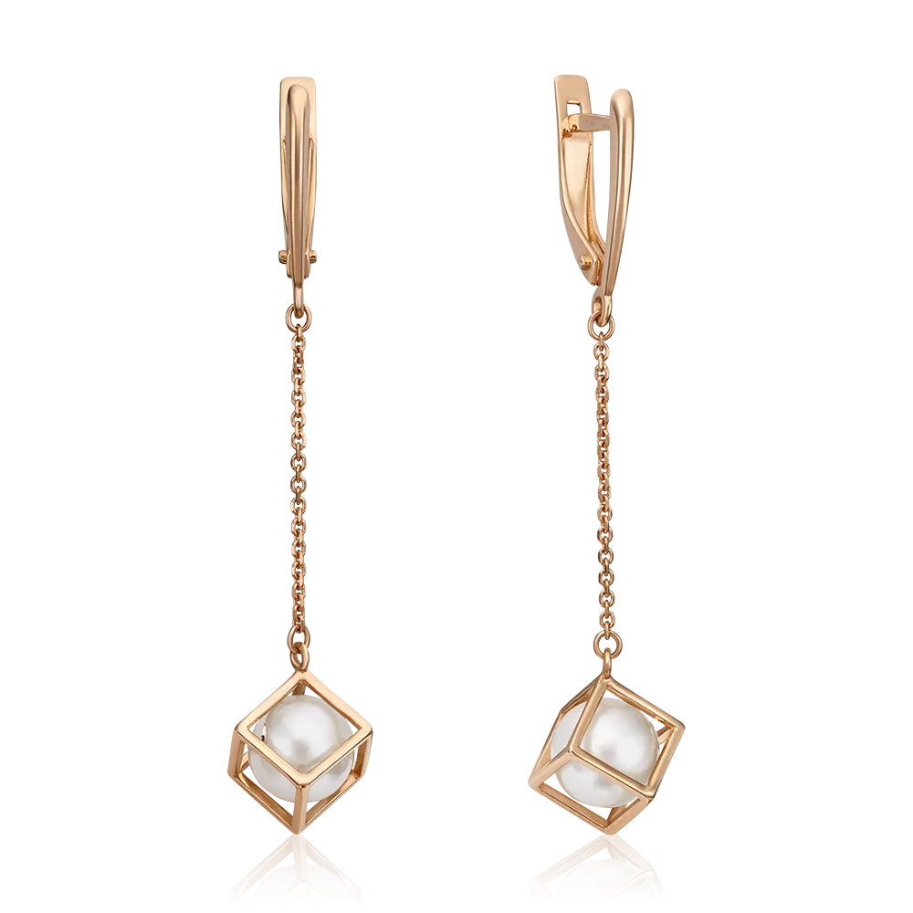 Серьги с английским замком из красного золота с жемчугом культивированным 02-4412-00-301-1110-31