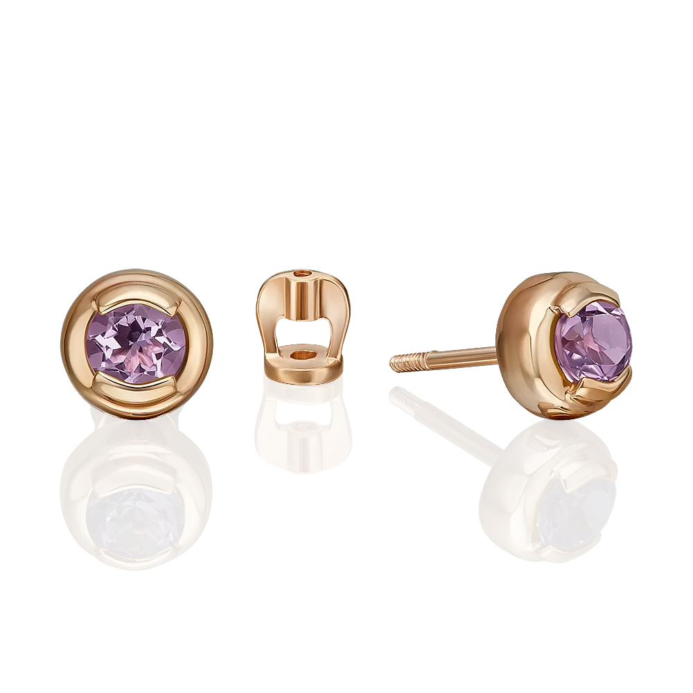 Серьги-пусеты из красного золота с аметистами 02-5391-00-203-1110