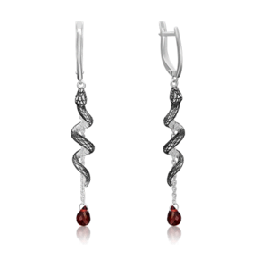 Серьги «Змеи» с английским замком из серебра c гранатом 02-4665-00-204-0200-68