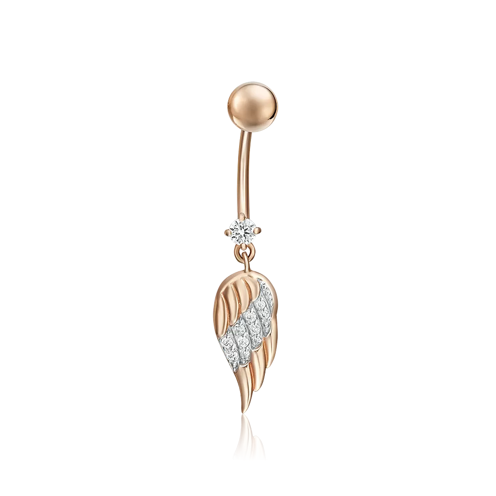 Пирсинг в пупок «Крыло» из красного золота с фианитами 06-3305-00-401-1110-03