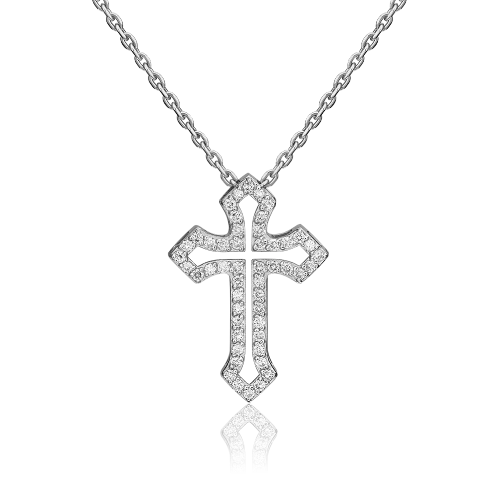 Декоративный крест из белого золота с бриллиантами 03-0513-00-101-1120-30