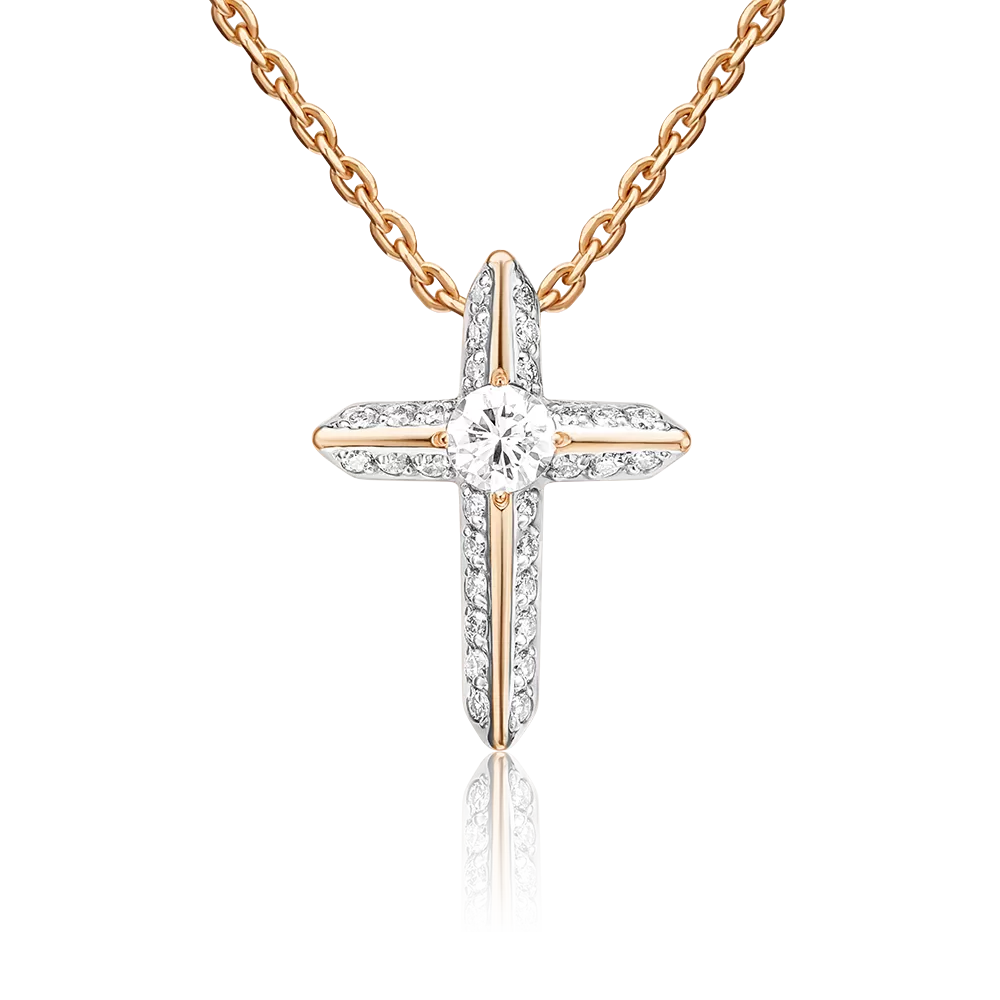 Декоративный крест из красного золота с бриллиантами 03-0514-00-101-1110-30