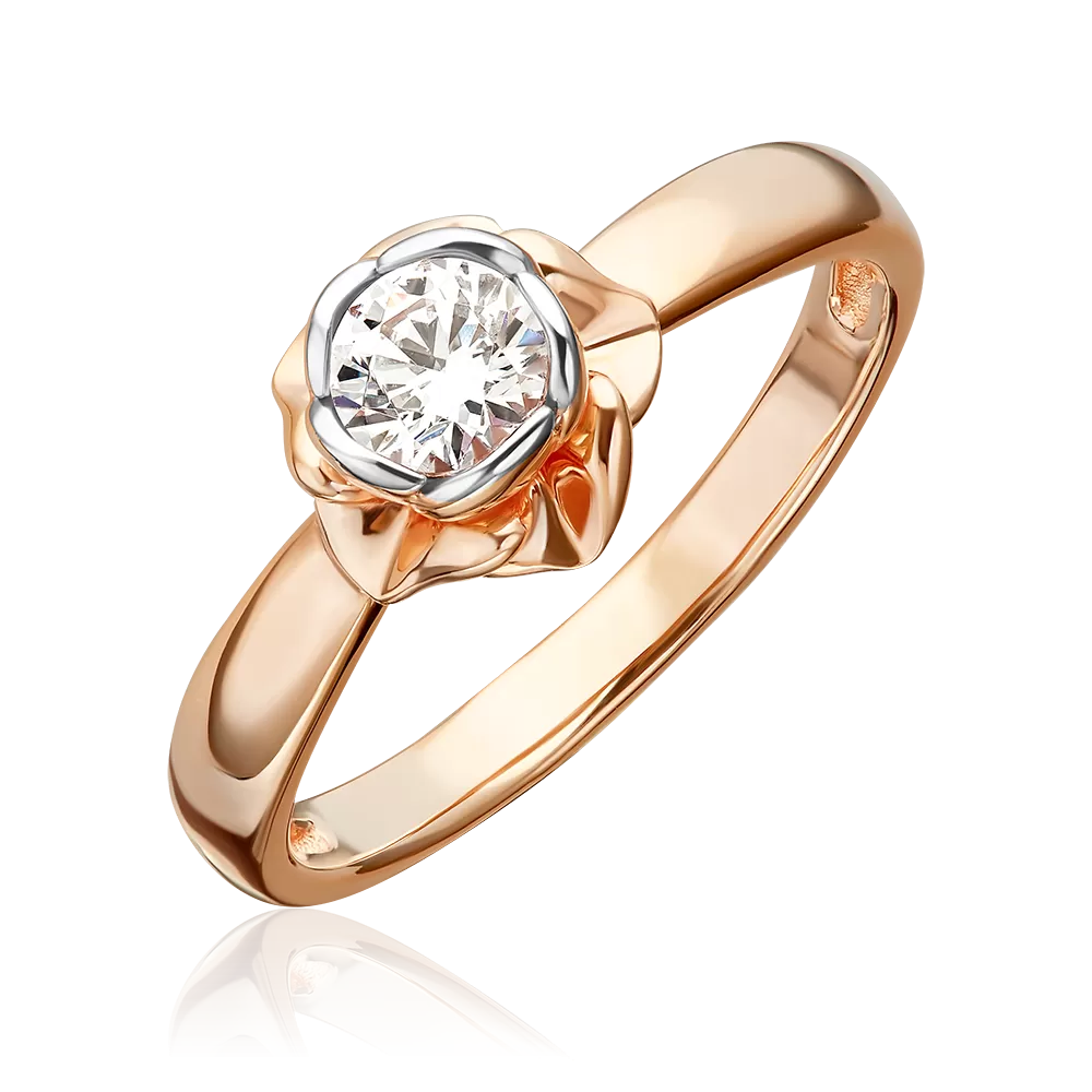 Помолвочное кольцо «Роза» из красного золота с фианитом 01-4976-00-501-1110-38