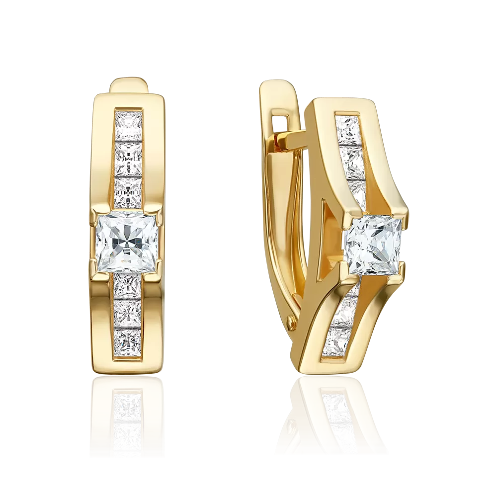 Серьги с английским замком из лимонного золота с бриллиантами 02-3859-00-101-1130-30