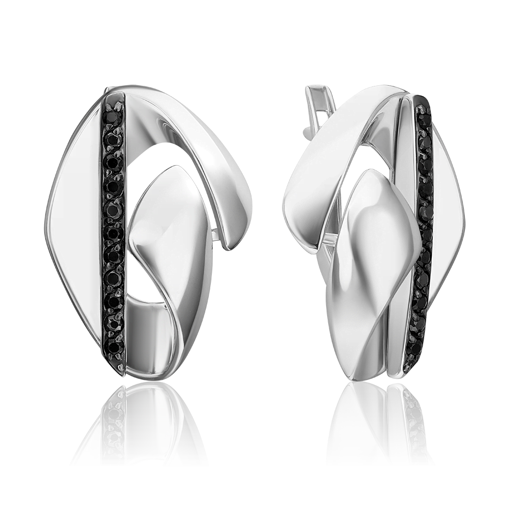 Серьги с английским замком из серебра с чёрными фианитами 02-5073-00 ...