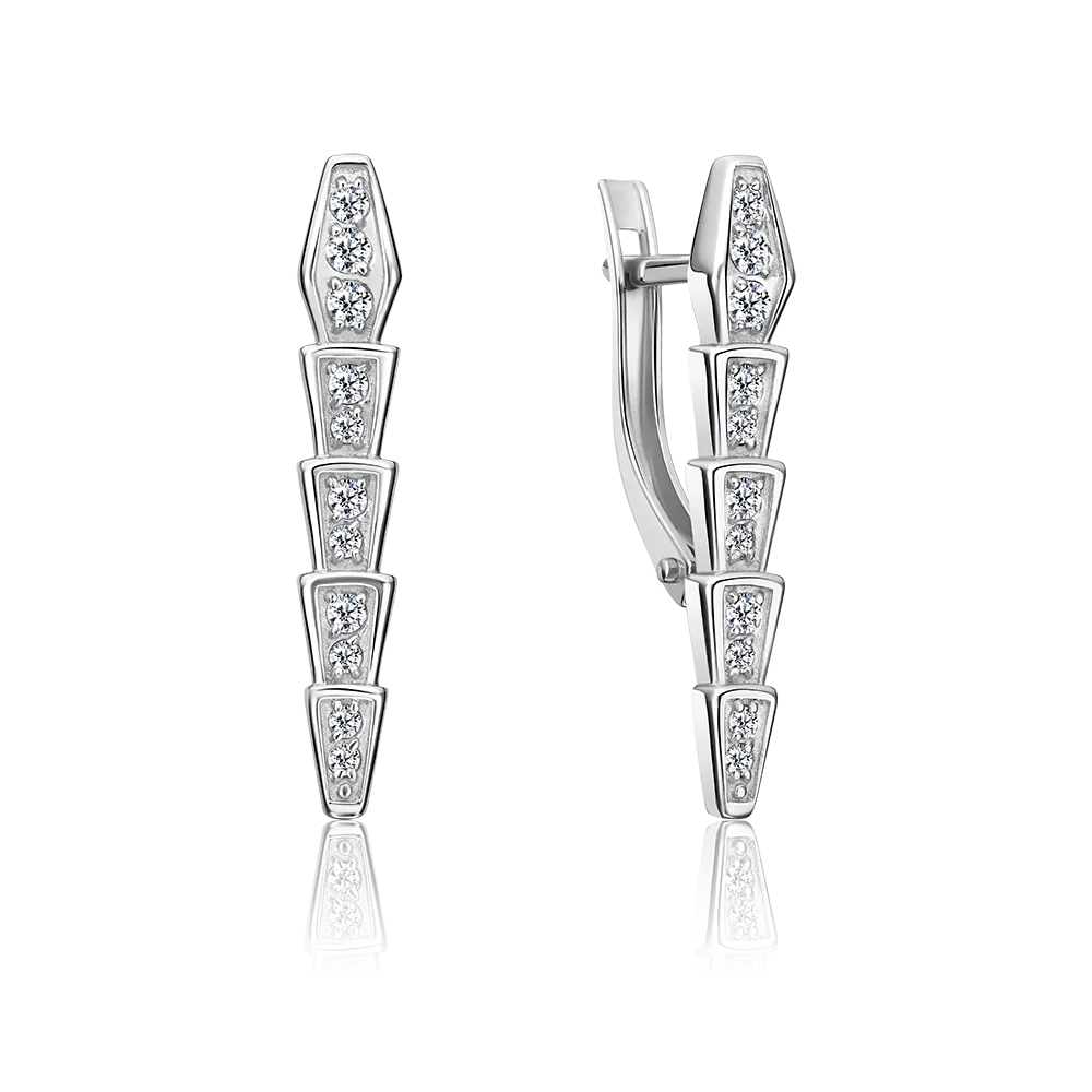 Серьги «Змеи» с английским замком из белого золота с фианитами 02-5513-00-401-1120