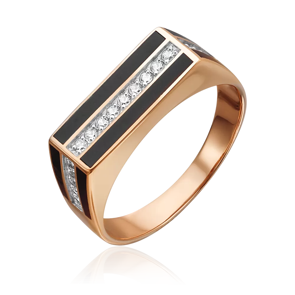 Печатка из красного золота с фианитами и эмалью 01-3623-00-401-1110-25