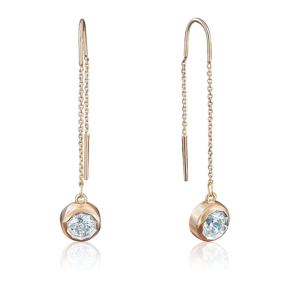 Серьги-продевки из красного золота с фианитом 02-3734-00-501-1110-38