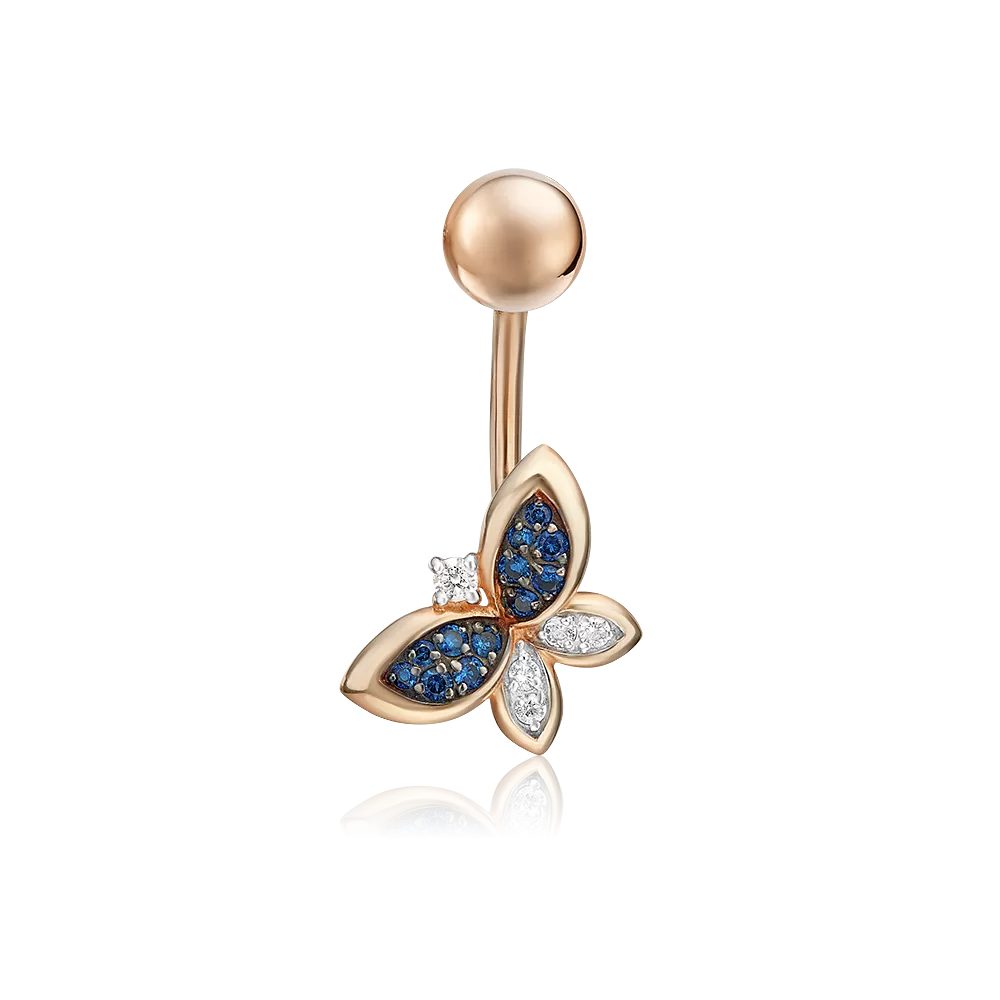 Пирсинг в пупок «Бабочка» из красного золота с фианитами 06-3304-00-404-1110-03