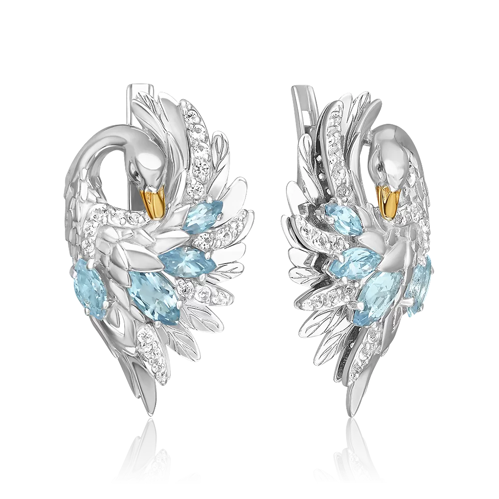 Серьги «Лебеди» с английским замком из белого золота с топазами и натуральными топазами white 02-5300-01-201-1120