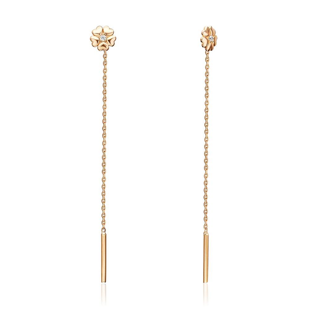 Серьги-продевки из красного золота с фианитом 02-5596-00-401-1110