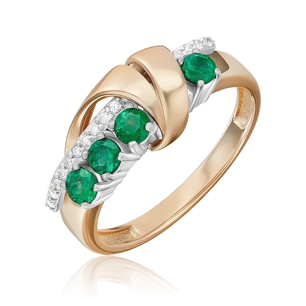 Кольцо из комбинированного золота с изумрудами и бриллиантами 01-5755-00-106-1111