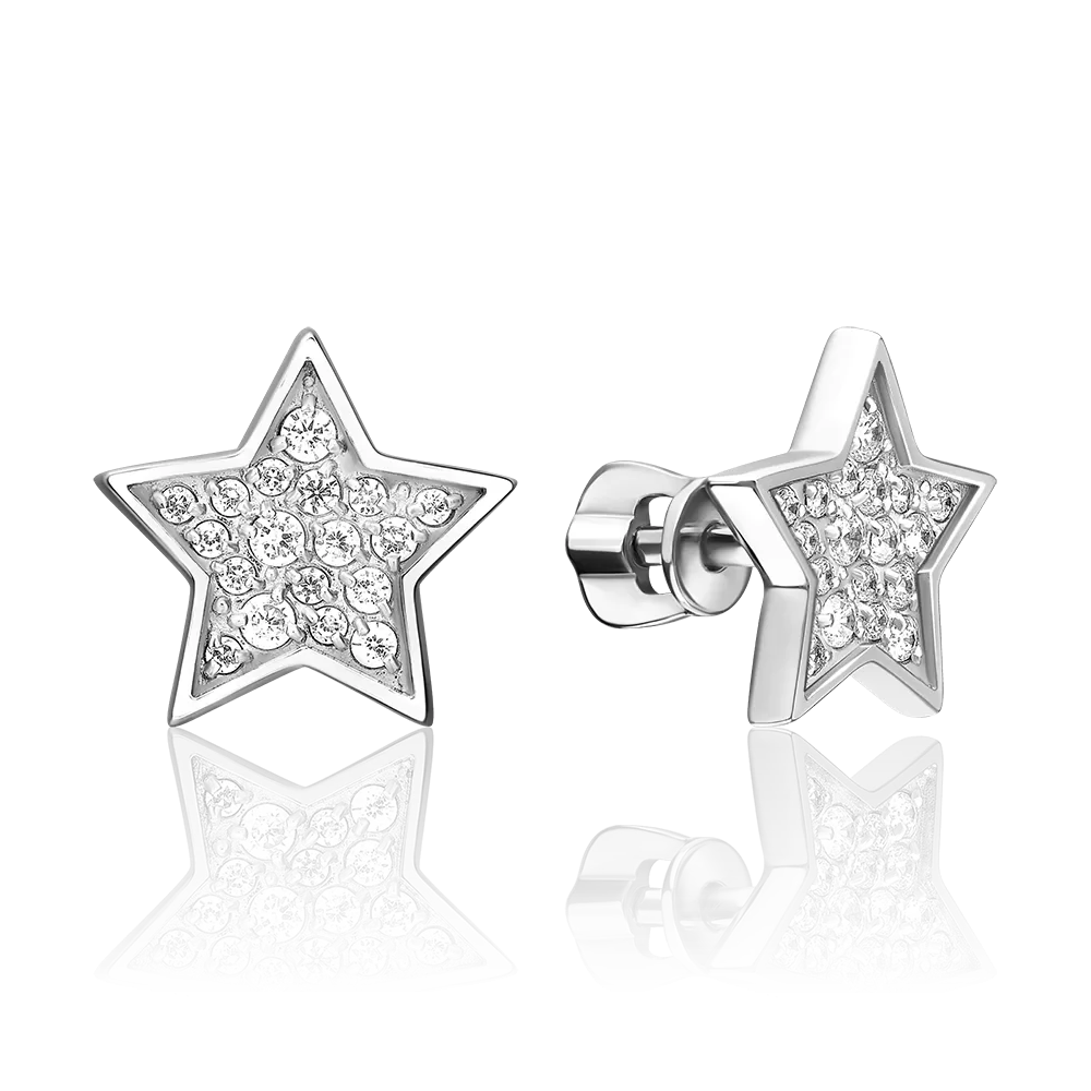 Серьги-пусеты «Звездопад» из серебра с фианитами 02-5532-00-401-0200