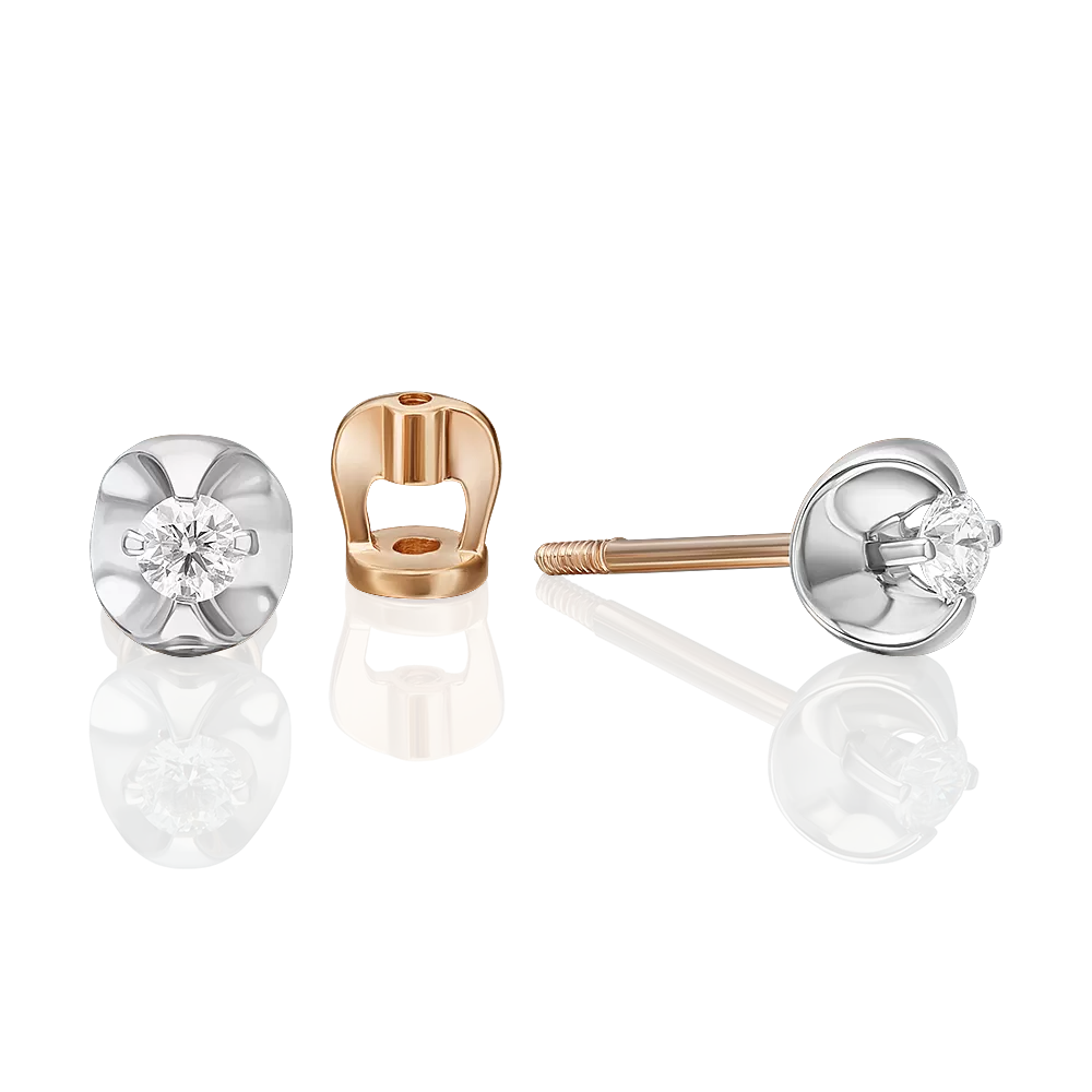 Серьги-пусеты из комбинированного золота с бриллиантом 02-5358-00-101-1111
