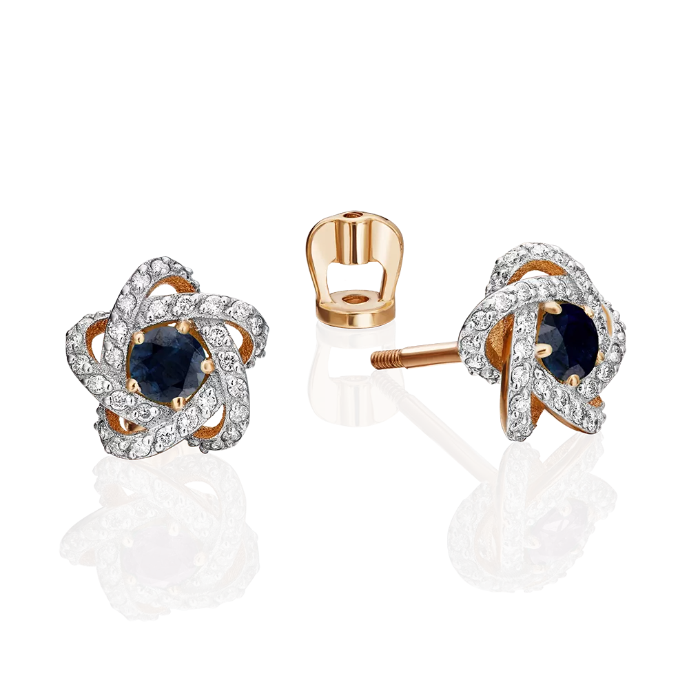 Серьги-пусеты из красного золота с сапфиром и бриллиантами 02-0775-00-105-1110-30