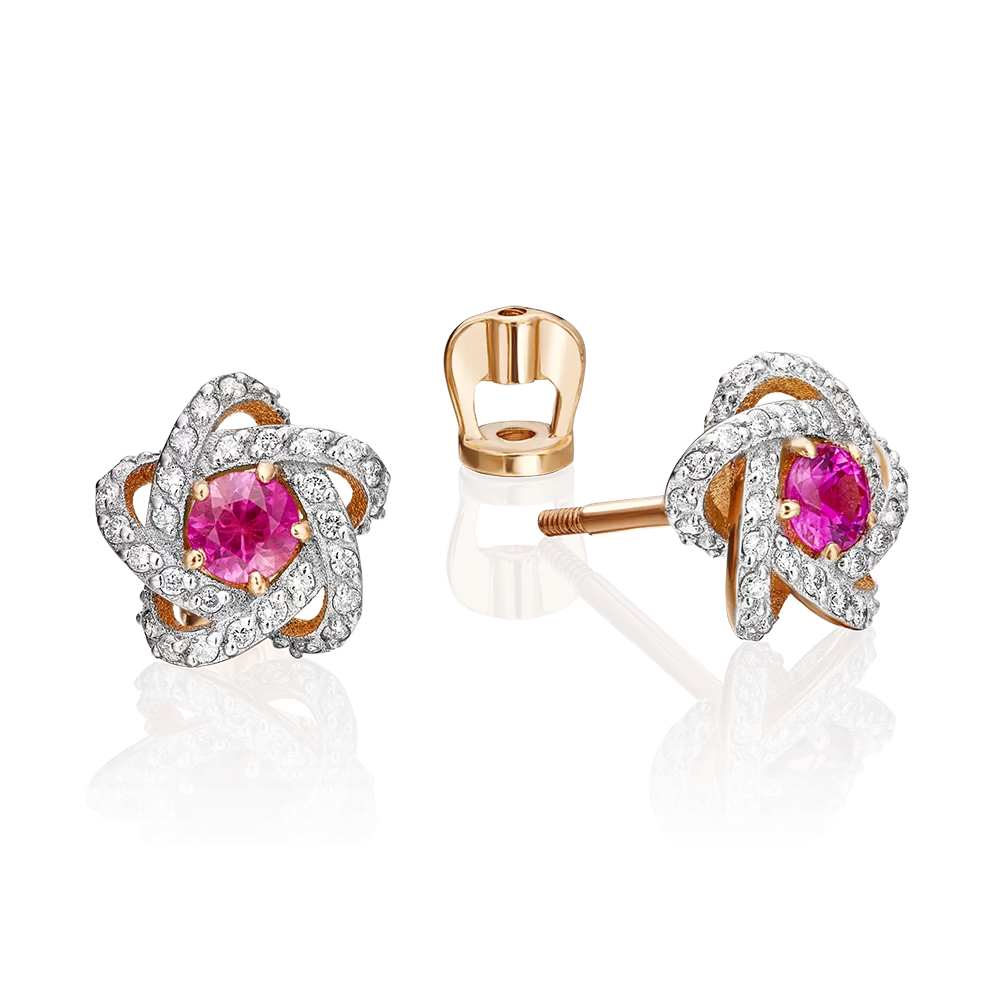 Серьги-пусеты из красного золота с рубином и бриллиантами 02-0775-00-107-1110-30