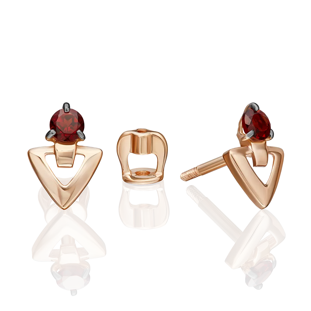 Серьги-пусеты из красного золота с гранатом 02-5399-00-204-1110