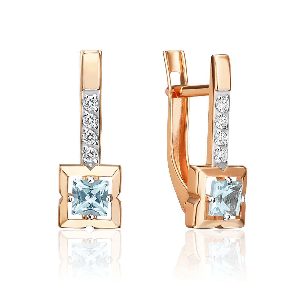 Серьги с английским замком из красного золота с топазом и фианитами 02-5642-00-207-1110