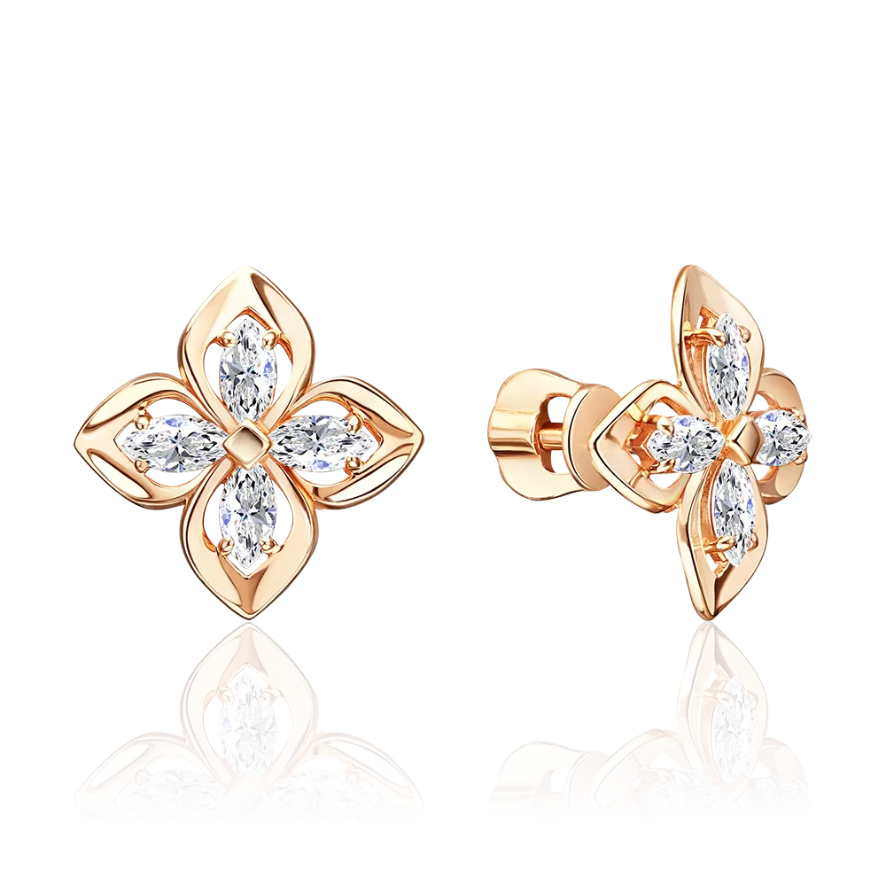 Серьги-пусеты из красного золота с фианитами 02-5589-00-401-1110