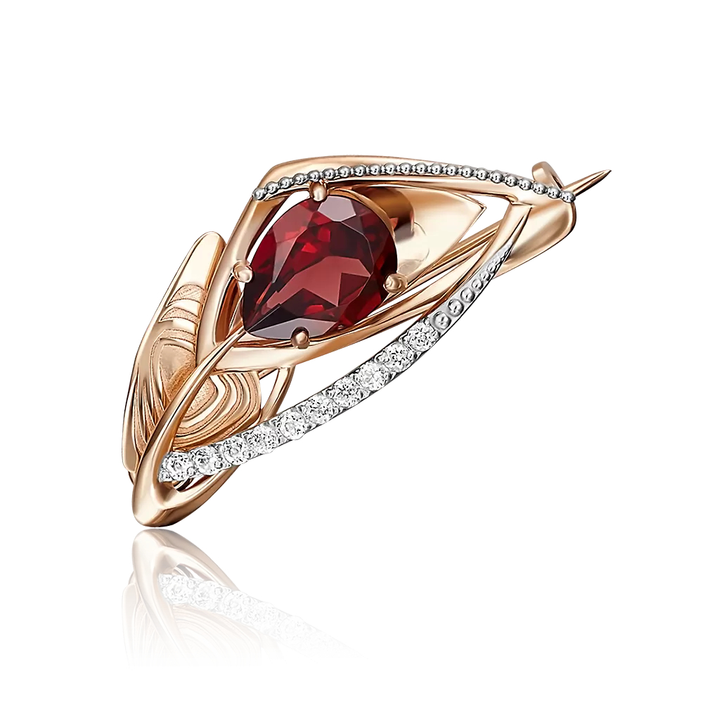 Брошь из комбинированного золота с гранатом и натуральными топазами white 04-0196-00-264-1111-57