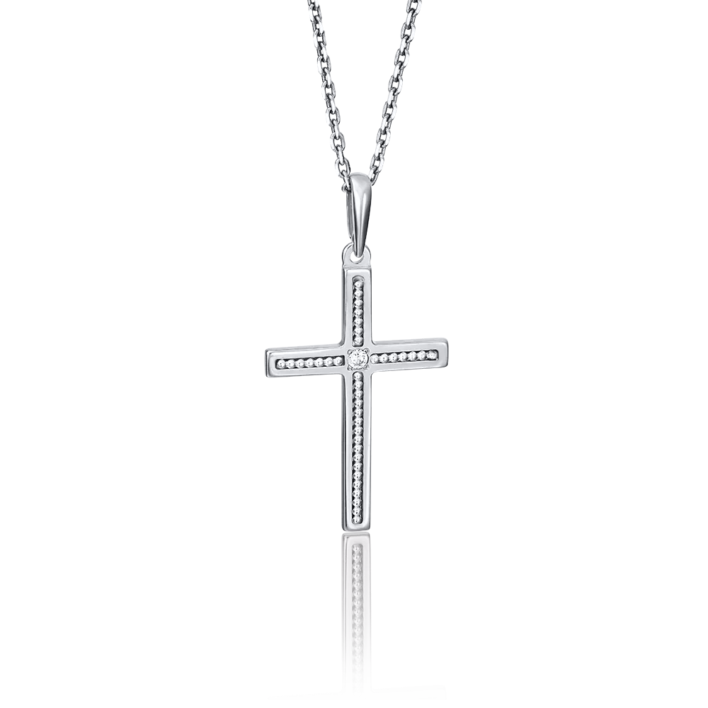 Декоративный крест из белого золота с бриллиантом 03-2737-00-101-1120-30