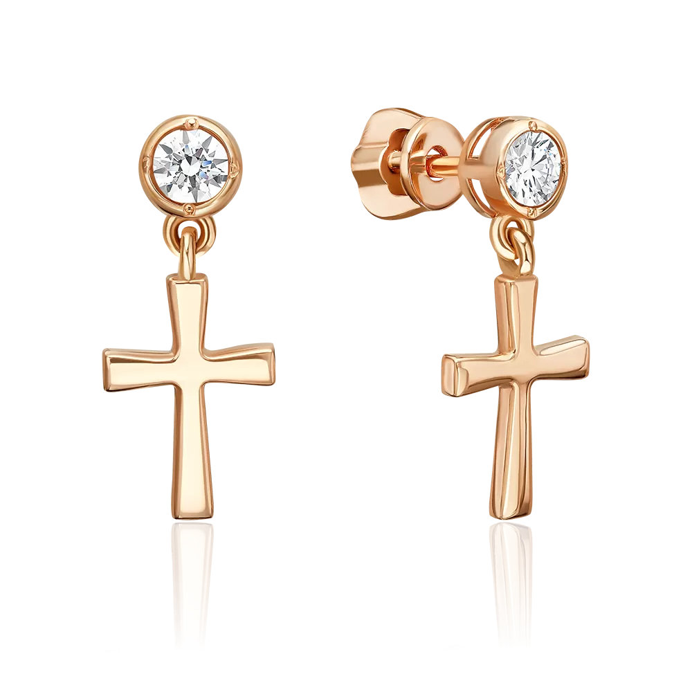 Серьги-пусеты из красного золота с фианитом 02-5649-00-401-1110