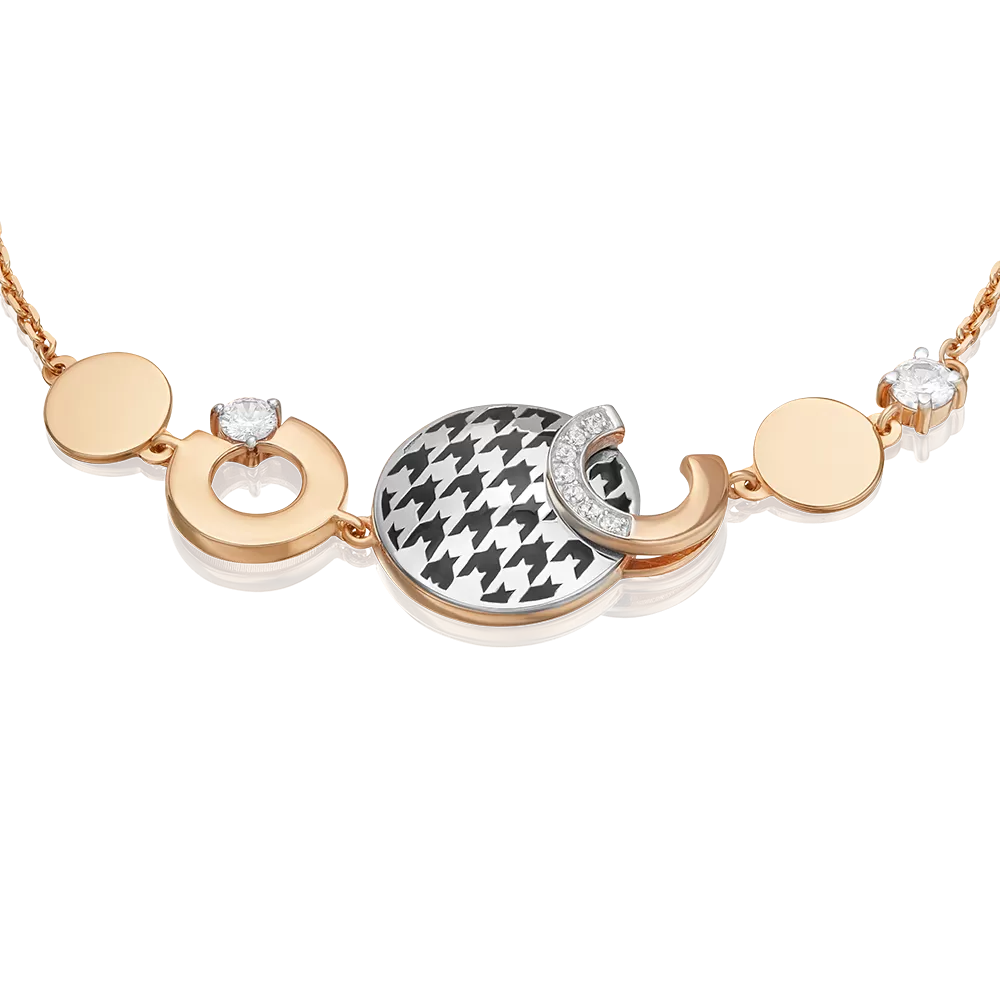 Браслет с принтом «Гусиная лапка» из комбинированного золота с фианитами и эмалью 05-0805-00-401-1111