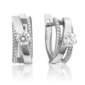 Серьги с английским замком из белого золота c фианитом 02-4489-00-501-1120-38