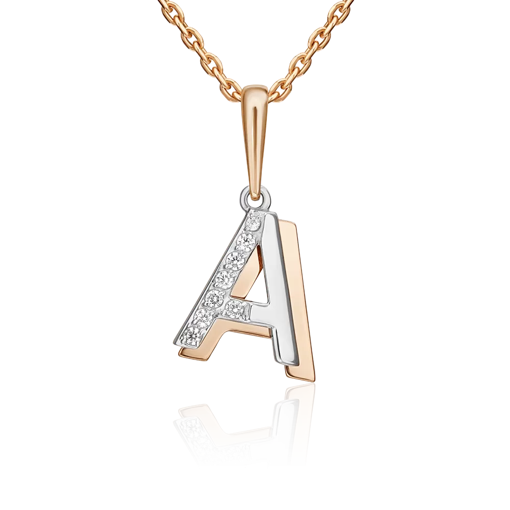 Подвеска «Буква А» из комбинированного золота с фианитами 03-3418-А-401-1111