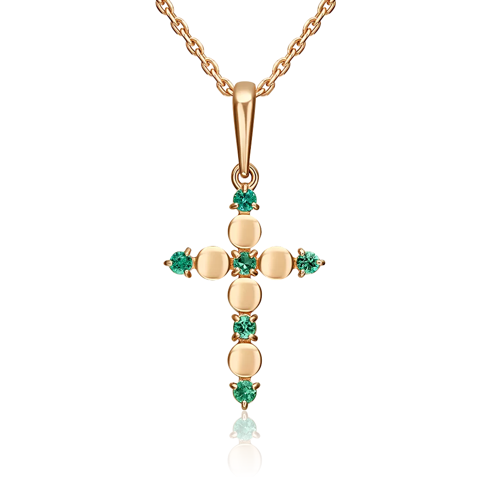 Декоративный крест из красного золота с изумрудами 03-3618-00-103-1110