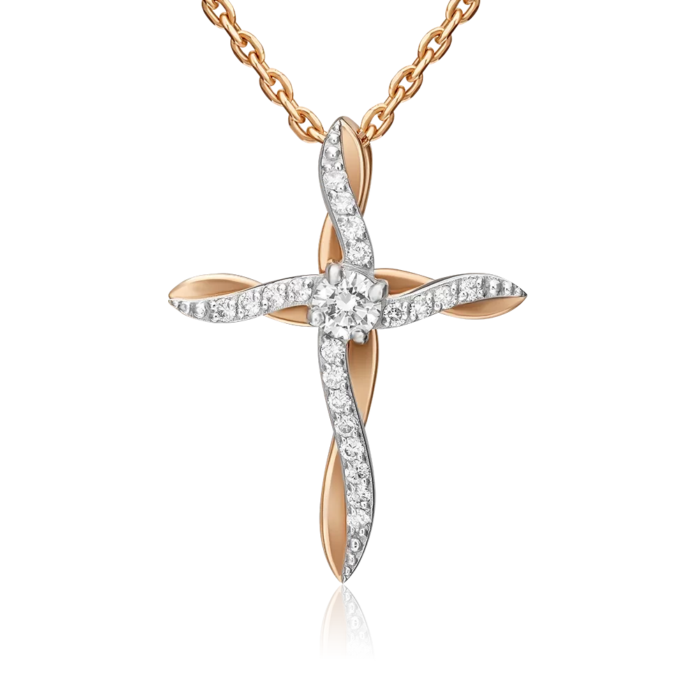 Декоративный крест из комбинированного золота с бриллиантами 03-0526-00-101-1111-30