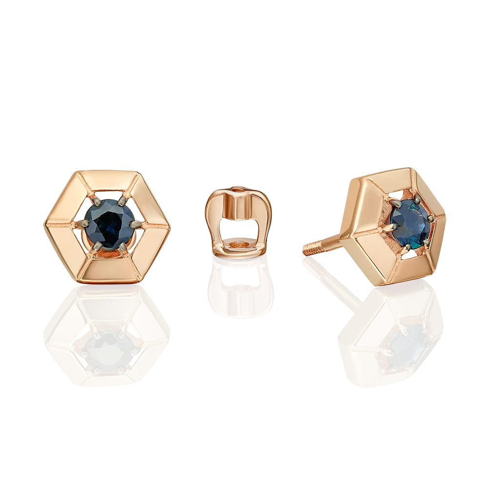 Серьги-пусеты из красного золота с сапфиром 02-5487-00-102-1110