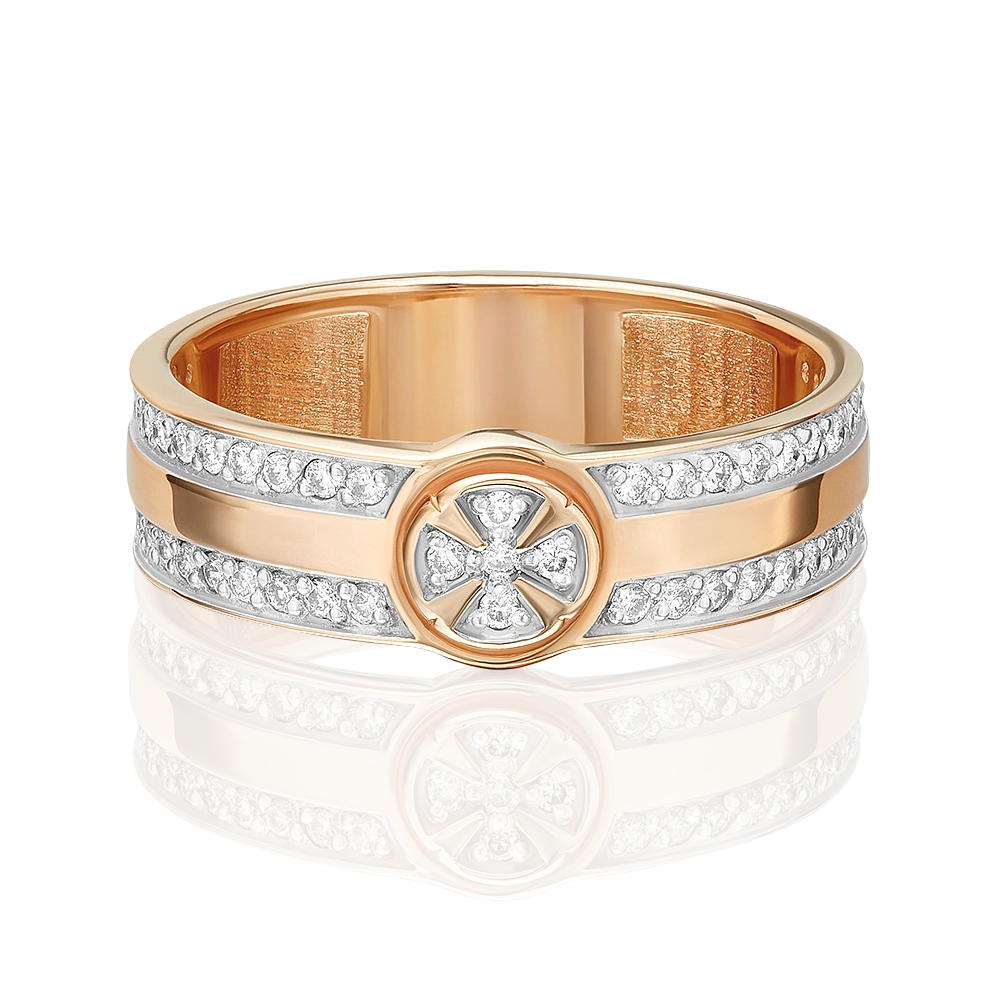 Обручальное (венчальное) кольцо из красного золота с бриллиантами 01-0493-00-101-1110-30