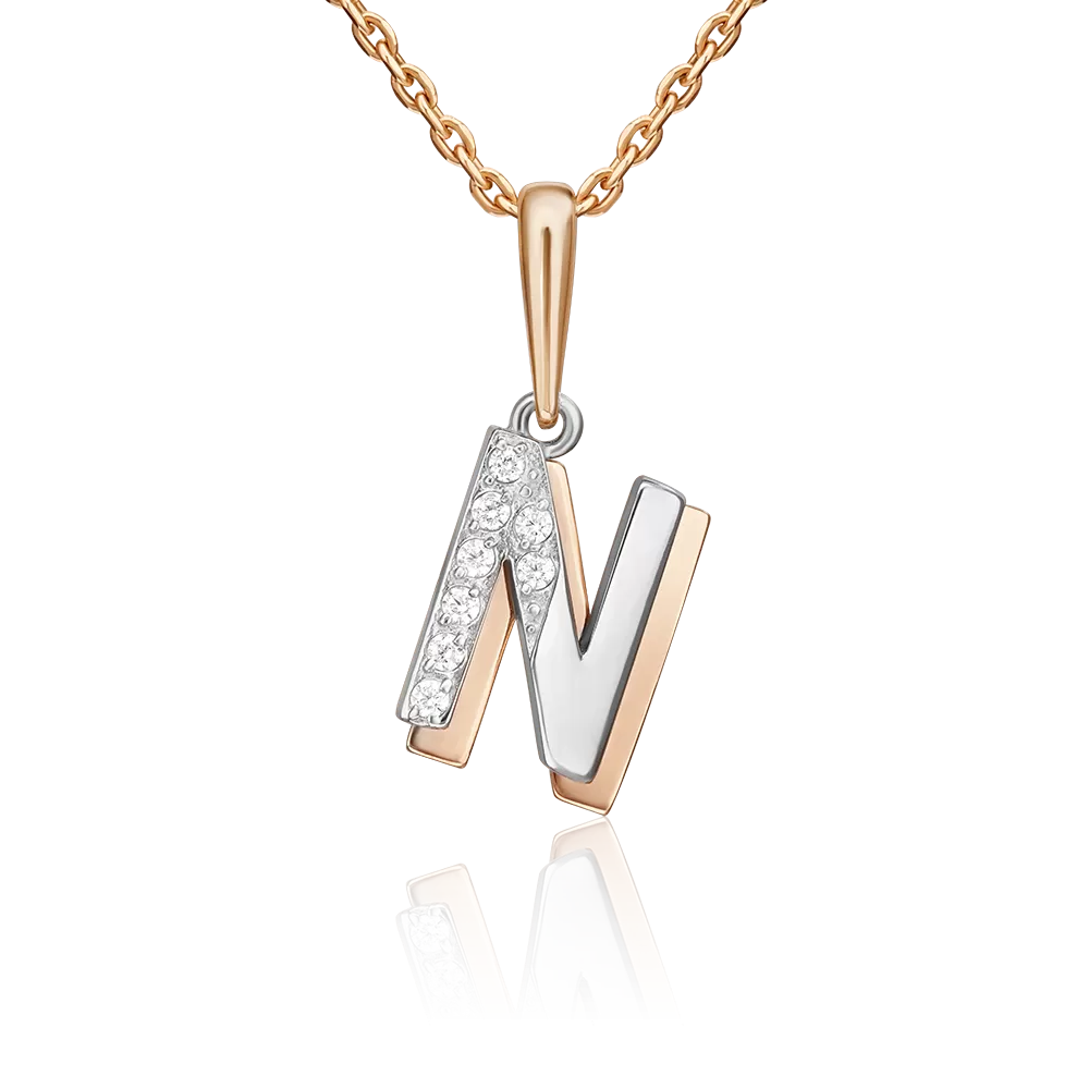 Подвеска «Буква N» из комбинированного золота с фианитами 03-3419-N-401-1111