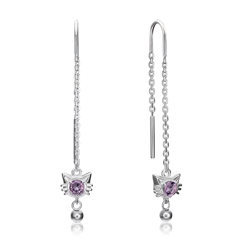 Детские серьги-продевки «Котята» из серебра с аметистом 02-4624-00-203-0200-68