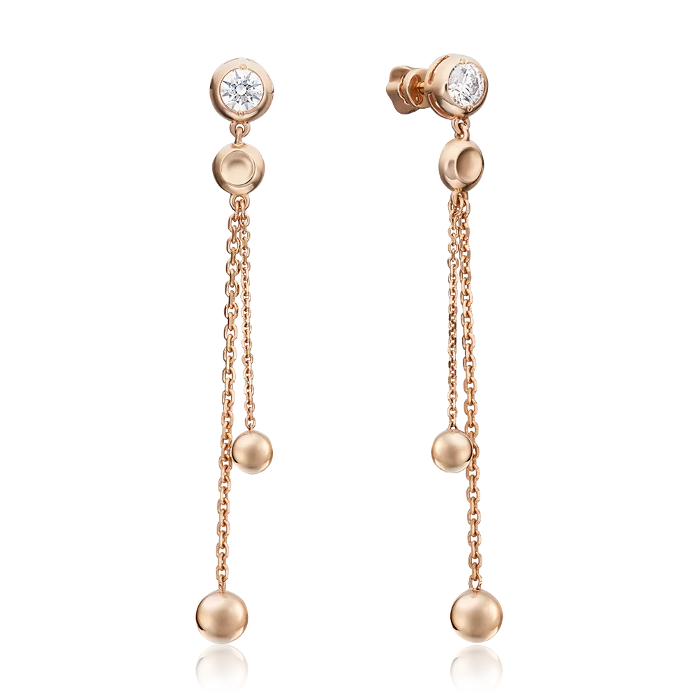 Серьги-пусеты из красного золота с фианитом 02-4461-00-501-1110-38