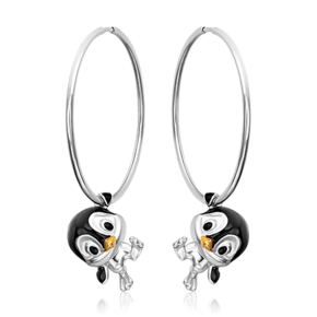 Серьги-конго «Пингвины» из серебра c эмалью 02-5152-00-000-0200